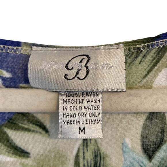 Vintage 80s Blue Green Hawaiian Floral Rayon Sheath Sundress Size Medium - Picture 6 of 15